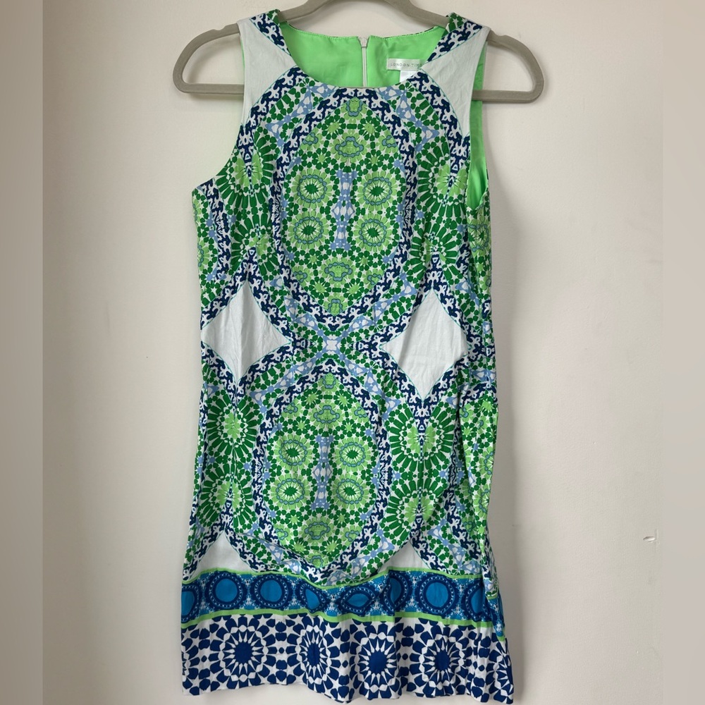 London Times Vibrant Green and Blue Mini Dress